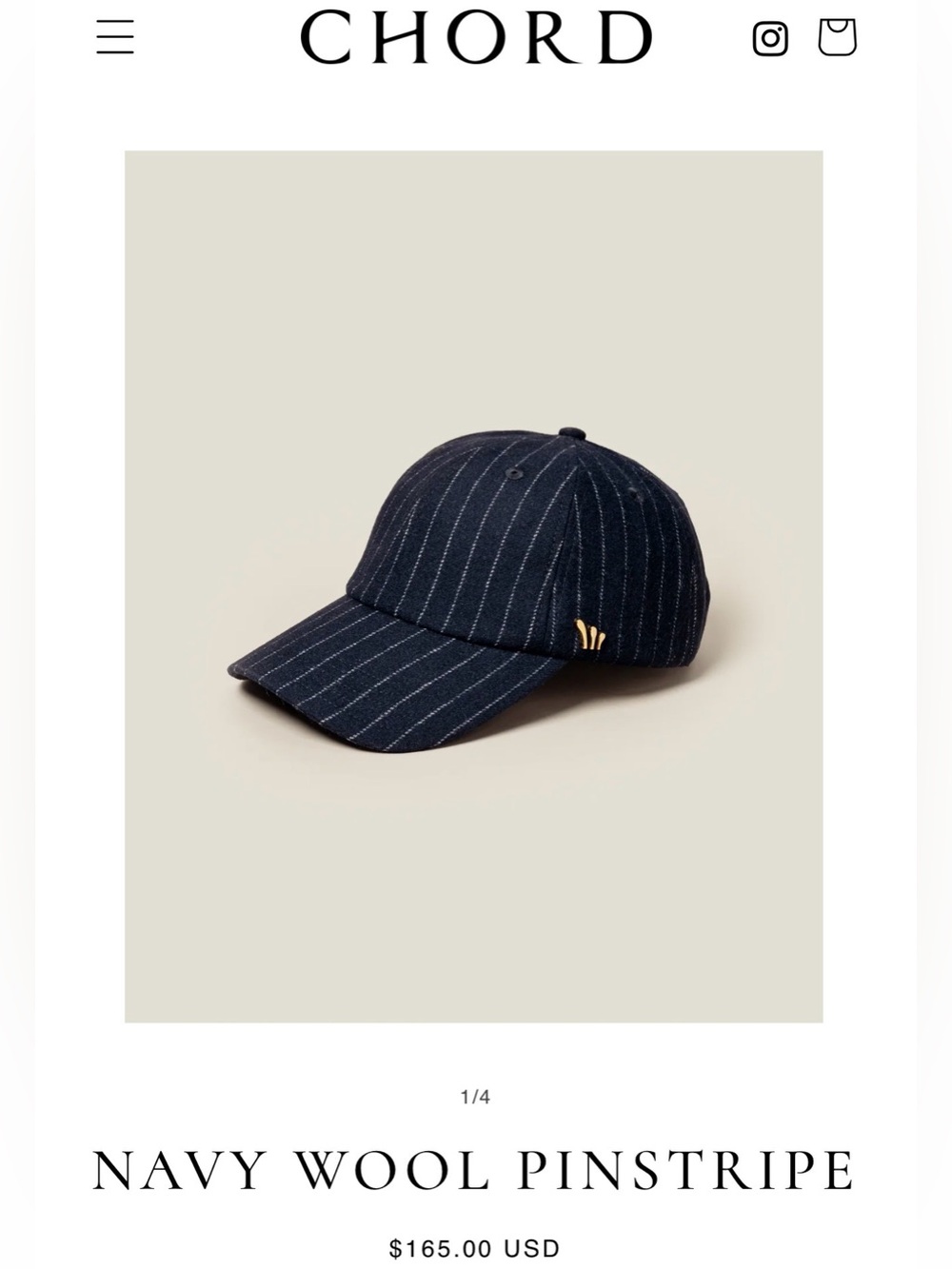 NIB CHORD by Mary Orton Navy Wool Blend Pinstripe Hat